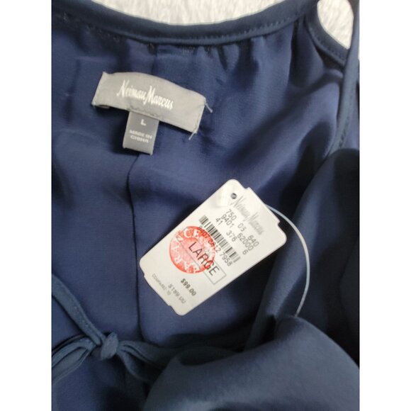 Neiman Marcus Womens Navy Blue Halter Cold Shoulder Chiffon Dress Large New $189 - Picture 4 of 10